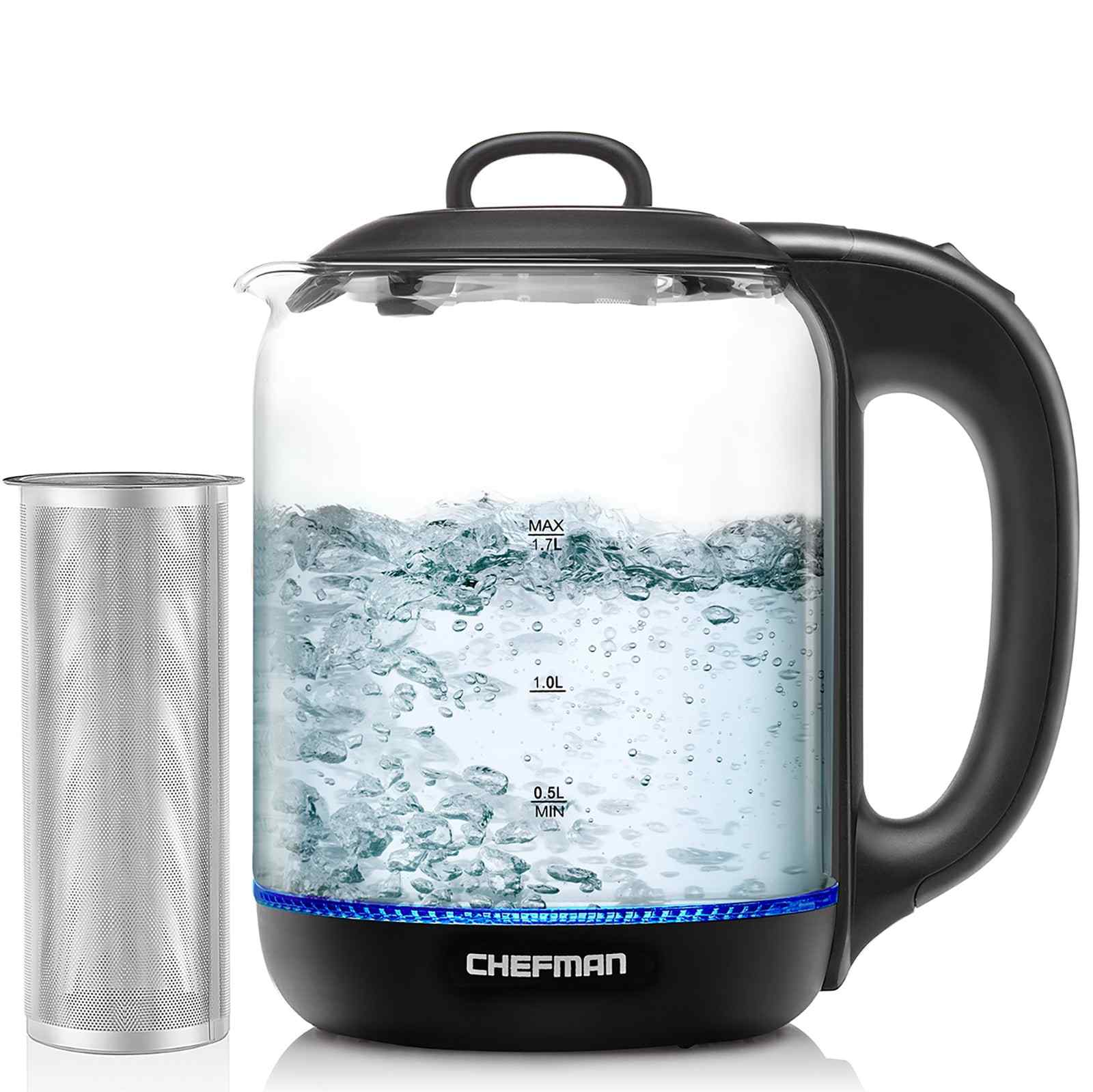 Hervidor eléctrico de Cristal Chefman 1.7L con infusor para té.