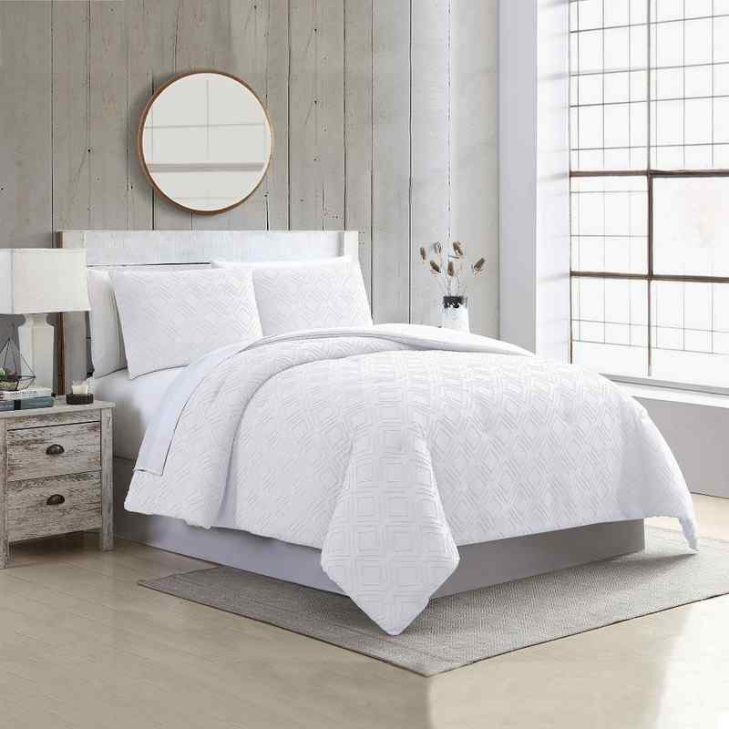 Edredón Queen 3 pzas Blanco Ethos Comforter Modern Threads